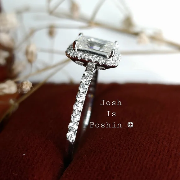 2.45Ctw Moissanite emerald shape engagement ring in rhodium over sterling silver